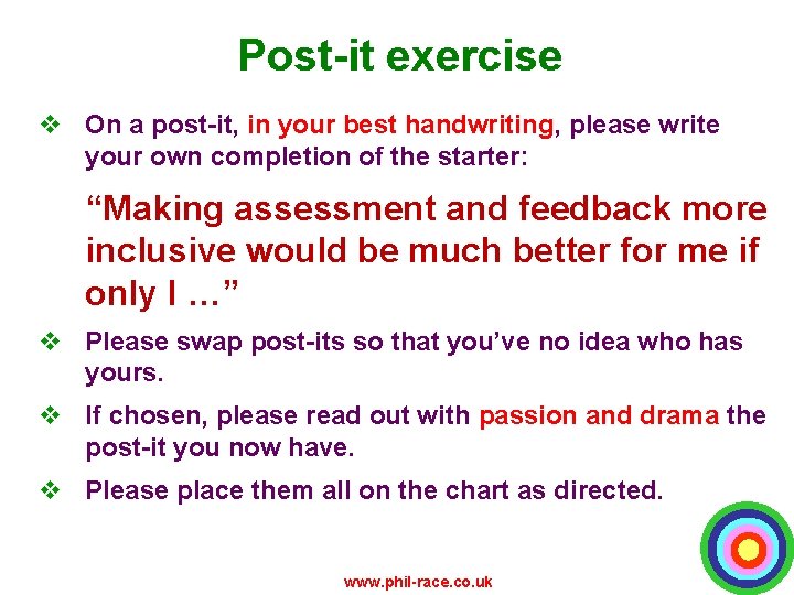 Post-it exercise v On a post-it, in your best handwriting, please write your own