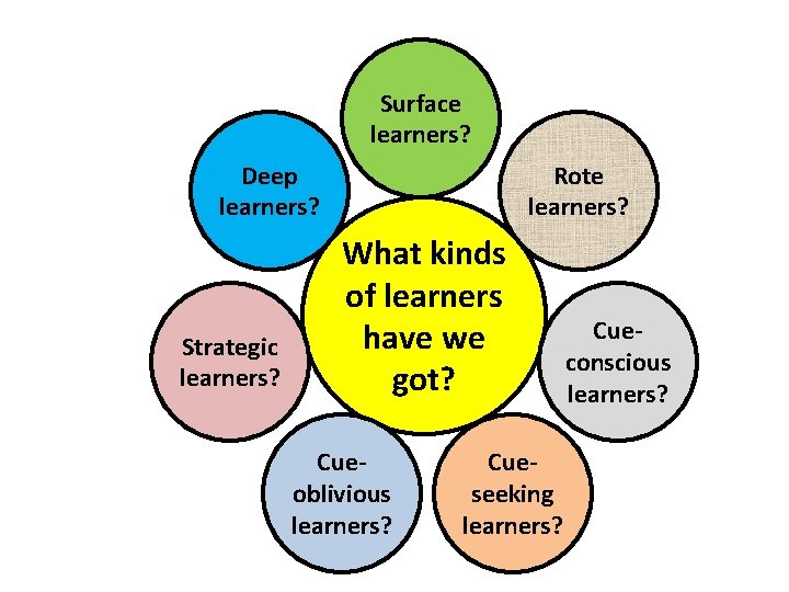 Surface learners? Deep learners? Strategic learners? Rote learners? What kinds of learners have we