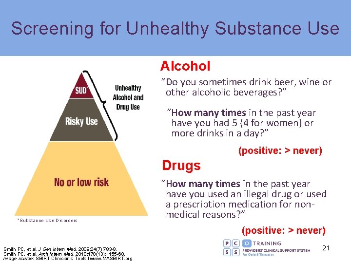 Screening for Unhealthy Substance Use Alcohol “Do you sometimes drink beer, wine or other