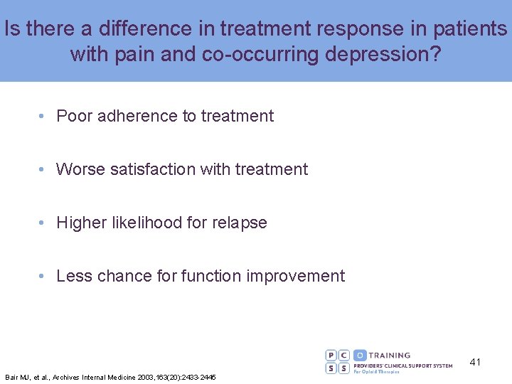 Is there a difference in treatment response in patients with pain and co-occurring depression?