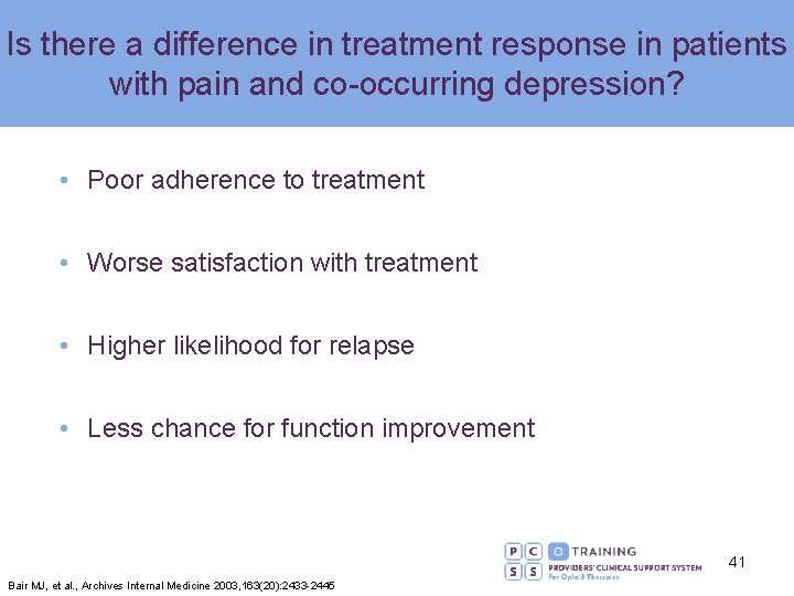 Is there a difference in treatment response in patients with pain and co-occurring depression?