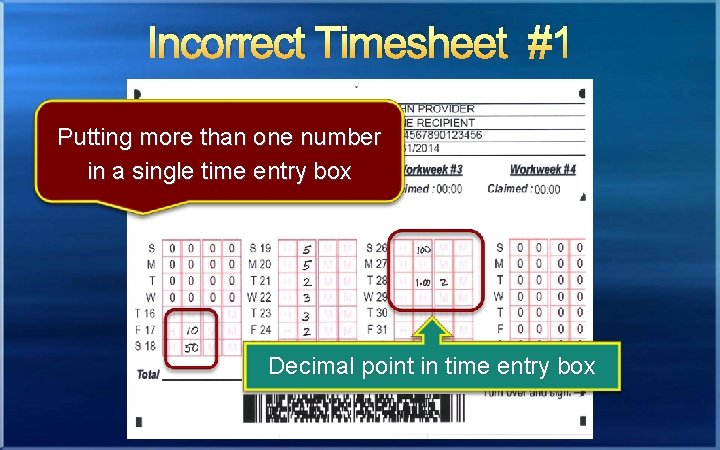 Incorrect Timesheet #1 Putting more than one number in a single time entry box
