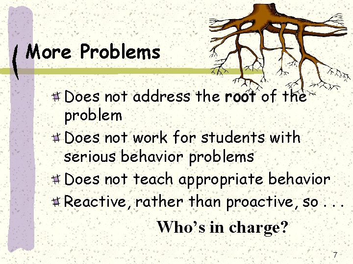 More Problems Does not address the root of the problem Does not work for