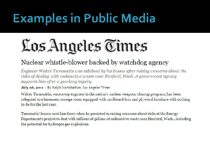 Examples in Public Media 