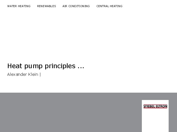 WATER HEATING RENEWABLES AIR CONDITIONING Heat pump principles. . . Alexander Klein | CENTRAL