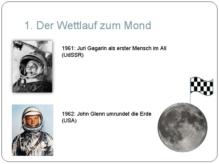 1. Der Wettlauf zum Mond 1961: Juri Gagarin als erster Mensch im All (Ud.