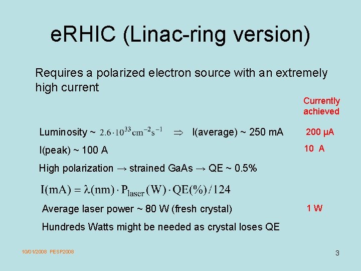 e. RHIC (Linac-ring version) Requires a polarized electron source with an extremely high current