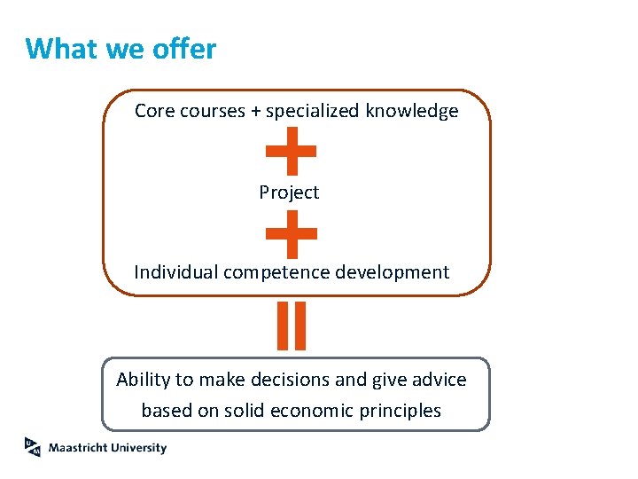 What we offer Core courses + specialized knowledge Project Individual competence development Ability to