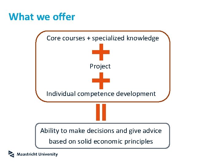 What we offer Core courses + specialized knowledge Project Individual competence development Ability to What we offer Core courses + specialized knowledge Project Individual competence development Ability to