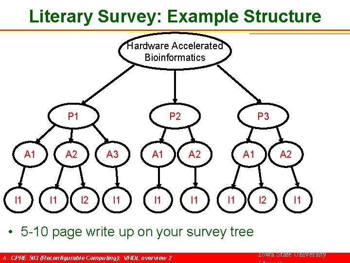 Literary Survey: Example Structure Hardware Accelerated Bioinformatics P 2 P 1 A 1 I
