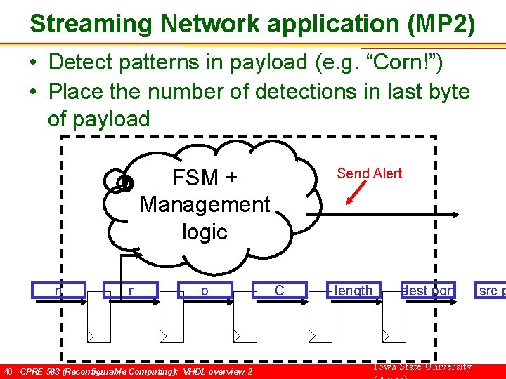 Streaming Network application (MP 2) • Detect patterns in payload (e. g. “Corn!”) •