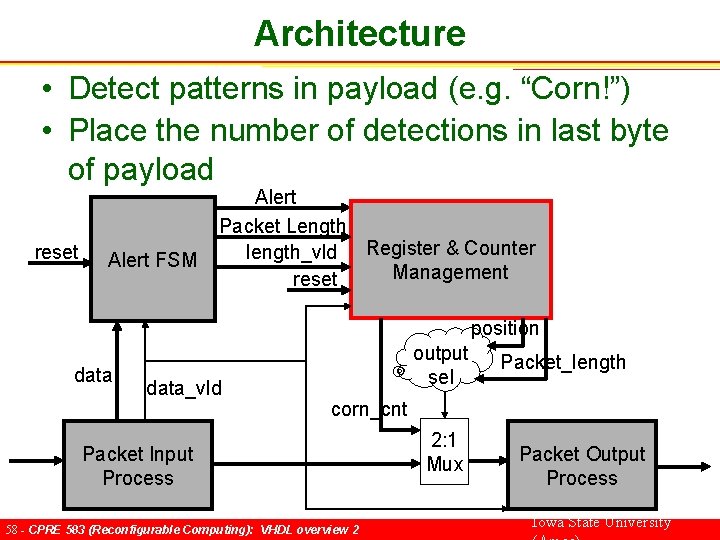 Architecture • Detect patterns in payload (e. g. “Corn!”) • Place the number of