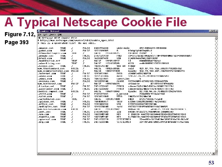A Typical Netscape Cookie File Figure 7. 12, Page 393 53 