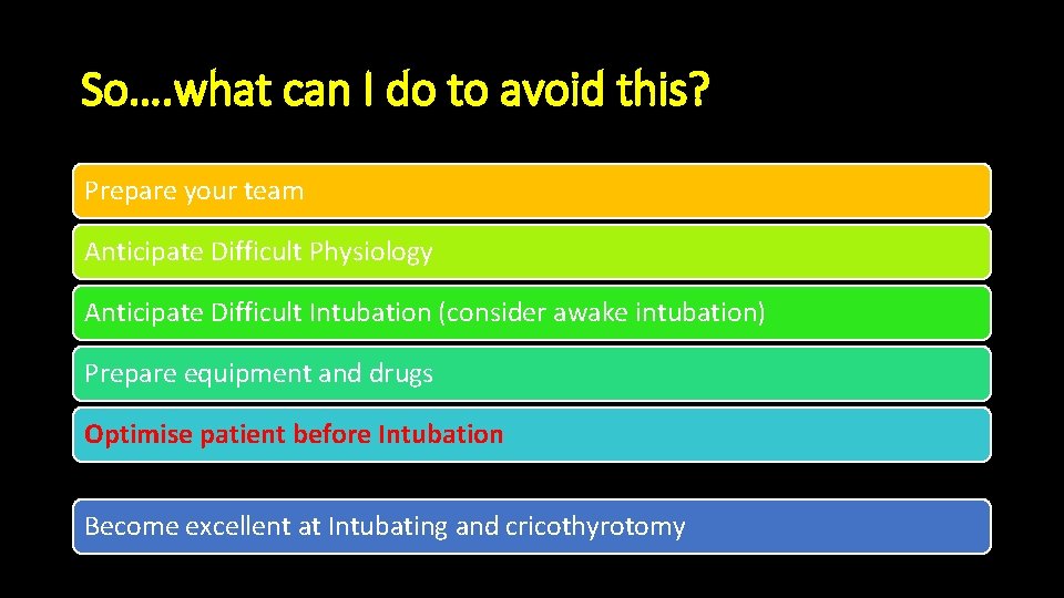So…. what can I do to avoid this? Prepare your team Anticipate Difficult Physiology