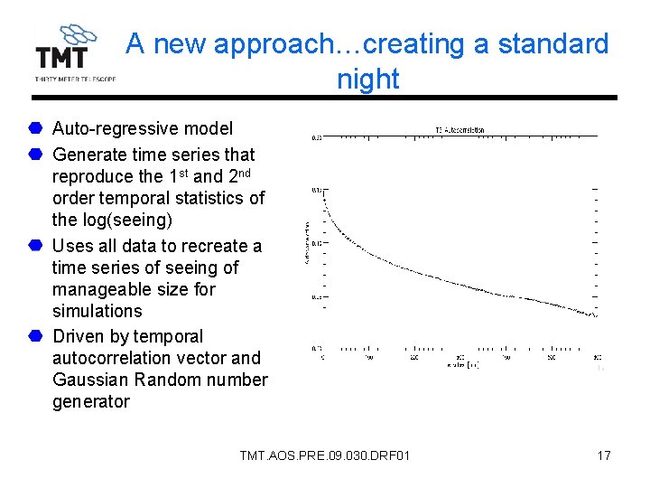 A new approach…creating a standard night Auto-regressive model Generate time series that reproduce the