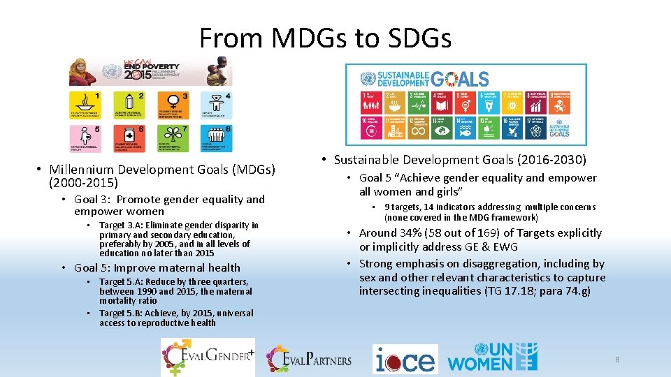 From MDGs to SDGs • Millennium Development Goals (MDGs) (2000 -2015) • Goal 3: