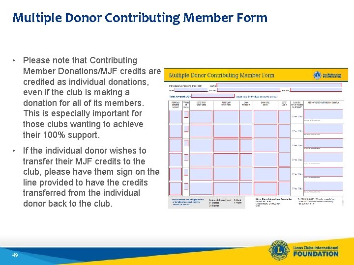 Multiple Donor Contributing Member Form • Please note that Contributing Member Donations/MJF credits are