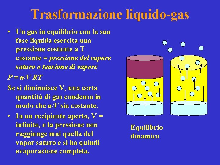 Trasformazione liquido-gas • Un gas in equilibrio con la sua fase liquida esercita una