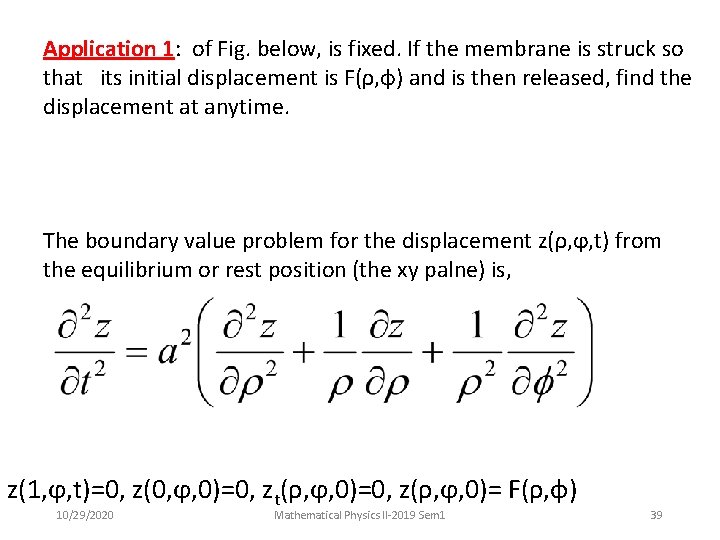 Application 1: of Fig. below, is fixed. If the membrane is struck so that