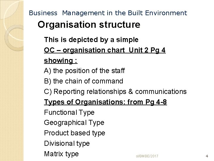 Business Management in the Built Environment Organisation structure This is depicted by a simple