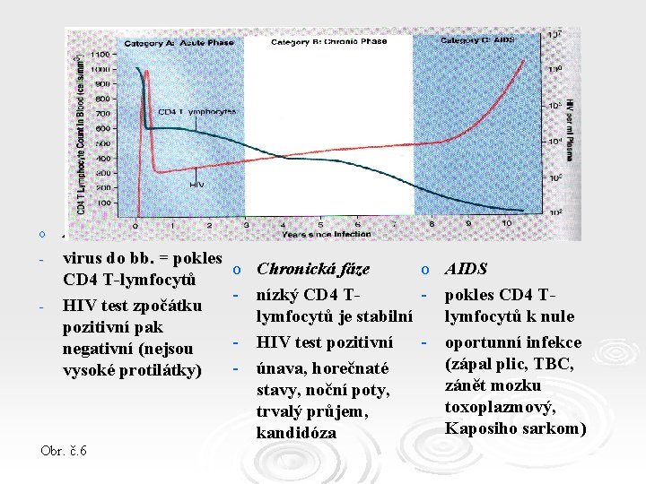 o - Akutní fáze virus do bb. = pokles CD 4 T-lymfocytů HIV test