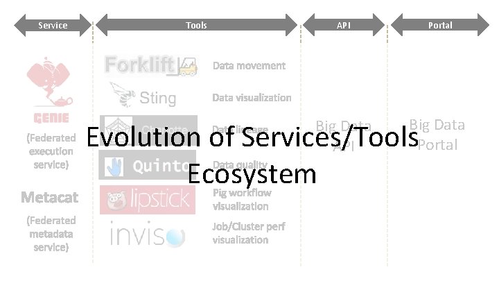 Service Tools API Portal Big Data API Big Data Portal Evolution of Services/Tools Ecosystem