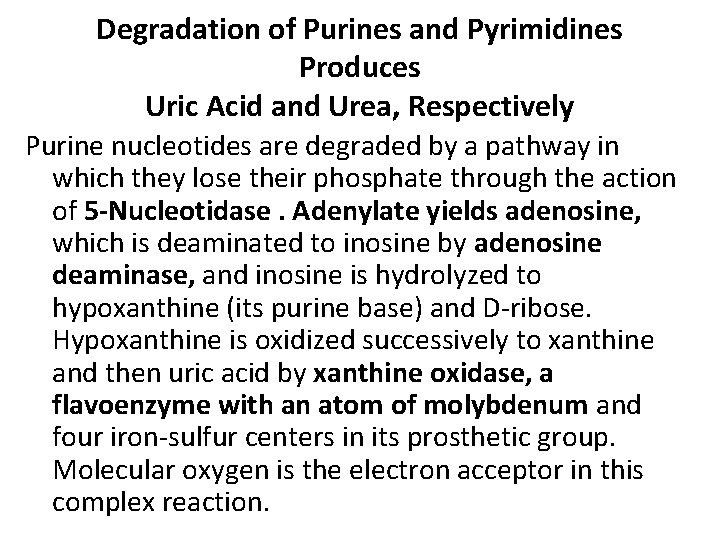 Degradation of Purines and Pyrimidines Produces Uric Acid and Urea, Respectively Purine nucleotides are