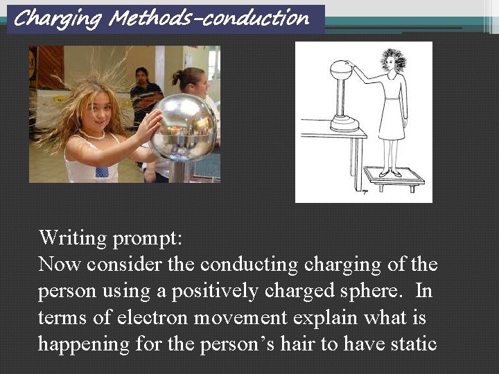 Charging Methods-conduction Writing prompt: Now consider the conducting charging of the person using a