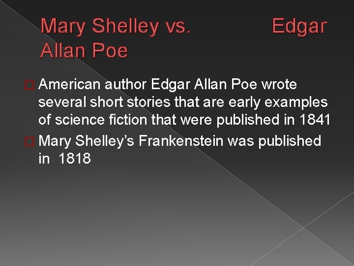 Mary Shelley vs. Allan Poe � American Edgar author Edgar Allan Poe wrote several