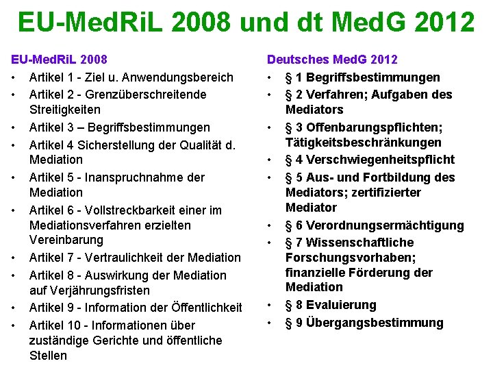 EU-Med. Ri. L 2008 und dt Med. G 2012 EU-Med. Ri. L 2008 •