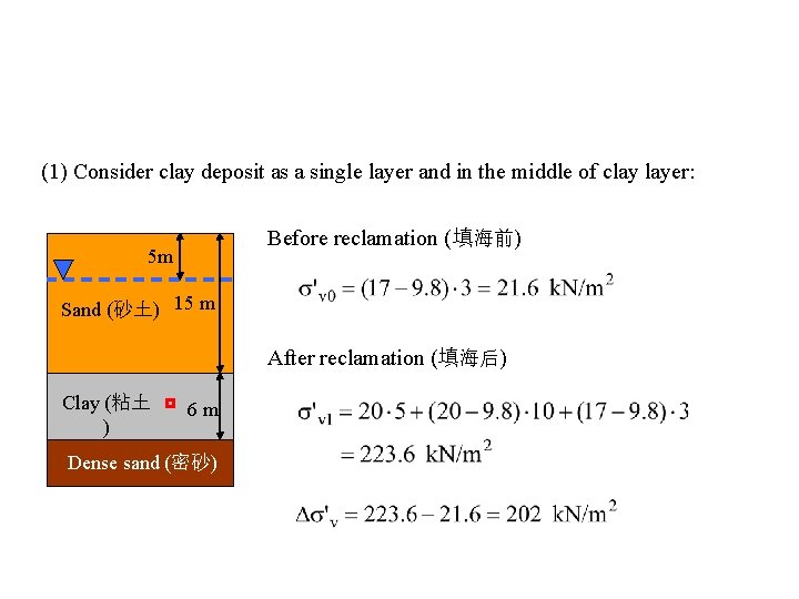 (1) Consider clay deposit as a single layer and in the middle of clay
