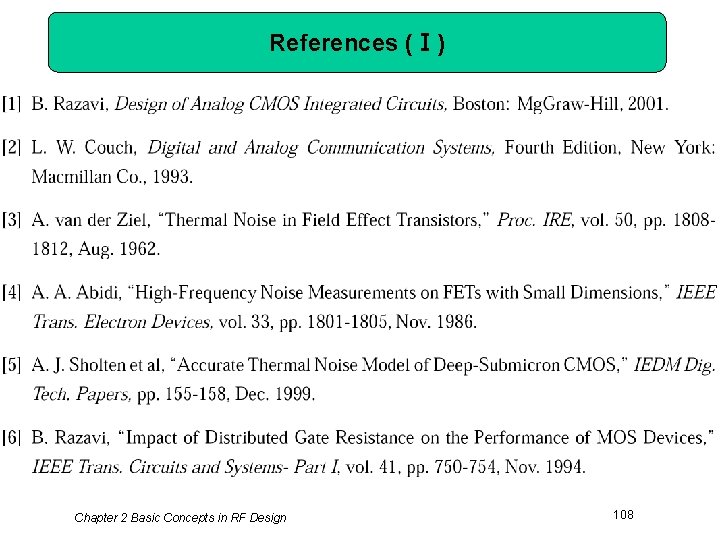 References (Ⅰ) Chapter 2 Basic Concepts in RF Design 108 