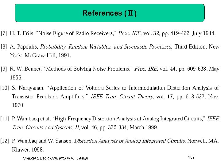 References (Ⅱ) Chapter 2 Basic Concepts in RF Design 109 