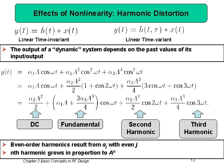 Effects of Nonlinearity: Harmonic Distortion Linear Time-invariant Linear Time-variant Ø The output of a