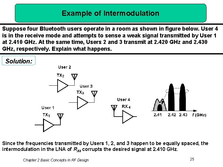Example of Intermodulation Suppose four Bluetooth users operate in a room as shown in