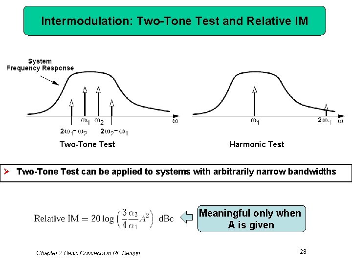 Intermodulation: Two-Tone Test and Relative IM Two-Tone Test Harmonic Test Ø Two-Tone Test can