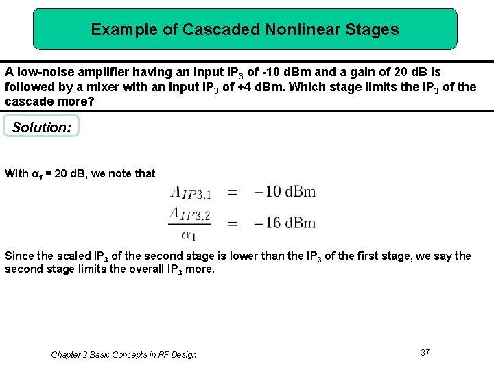 Example of Cascaded Nonlinear Stages A low-noise amplifier having an input IP 3 of
