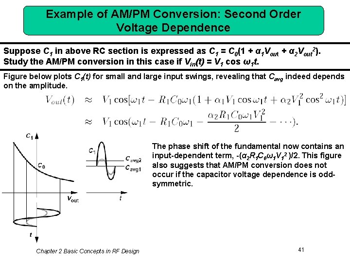 Example of AM/PM Conversion: Second Order Voltage Dependence Suppose C 1 in above RC