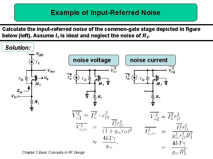 Example of Input-Referred Noise Calculate the input-referred noise of the common-gate stage depicted in