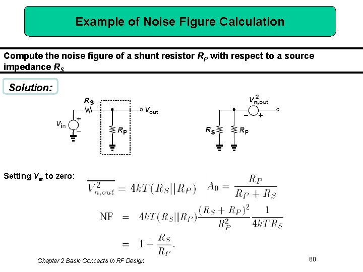 Example of Noise Figure Calculation Compute the noise figure of a shunt resistor RP
