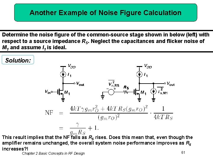 Another Example of Noise Figure Calculation Determine the noise figure of the common-source stage
