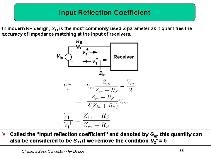 Input Reflection Coefficient In modern RF design, S 11 is the most commonly-used S