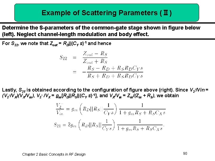 Example of Scattering Parameters (Ⅱ) Determine the S-parameters of the common-gate stage shown in