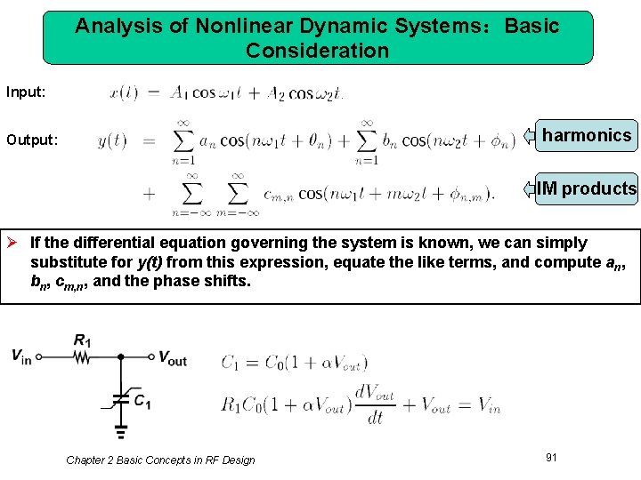 Analysis of Nonlinear Dynamic Systems：Basic Consideration Input: harmonics Output: IM products Ø If the