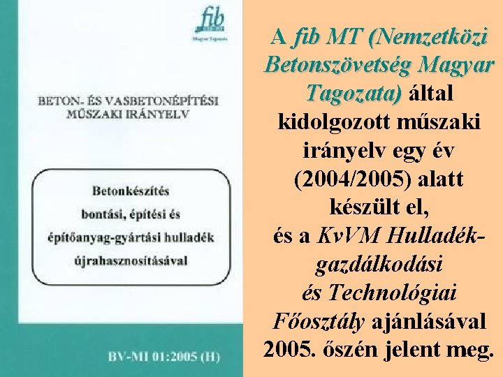 A fib MT (Nemzetközi Betonszövetség Magyar Tagozata) által kidolgozott műszaki irányelv egy év (2004/2005)