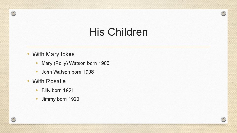 His Children • With Mary Ickes • Mary (Polly) Watson born 1905 • John