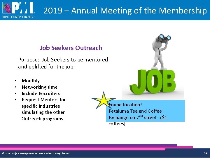 2019 – Annual Meeting of the Membership Job Seekers Outreach Purpose: Job Seekers to