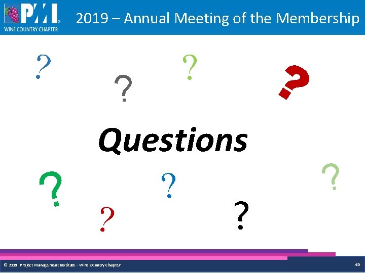 2019 – Annual Meeting of the Membership ? ? Questions ? ? ? ©