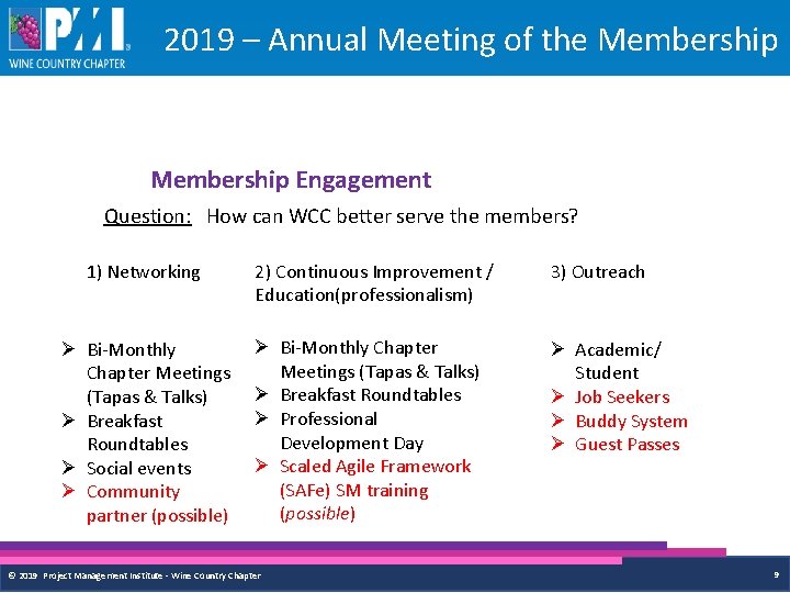 2019 – Annual Meeting of the Membership Engagement Question: How can WCC better serve