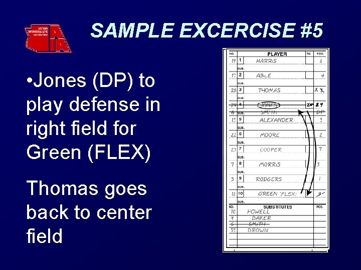 SAMPLE EXCERCISE #5 • Jones (DP) to play defense in right field for Green